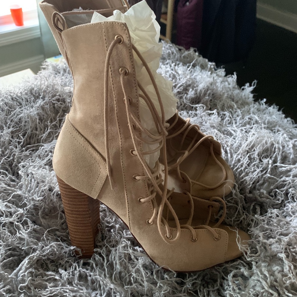 open toed lace up booties